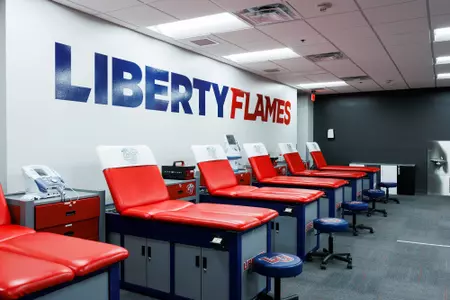 The Football Athletic Training Rooms in the Liberty Football Center is photographed on April 24th, 2023. (Photo by Matt Reynolds)