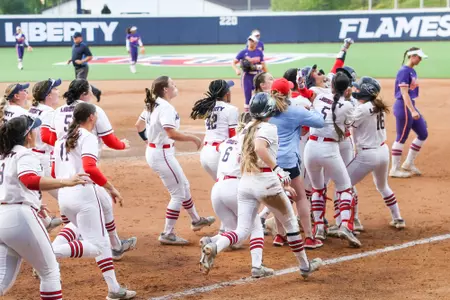 The Liberty University Softball teams plays against Clemson University on April 26, 2023. (Photo by Jessie Jordan)