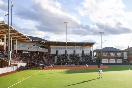 The Liberty University Softball teams plays against Virginia Tech on May 3, 2023. (Photo by Chase Reed)