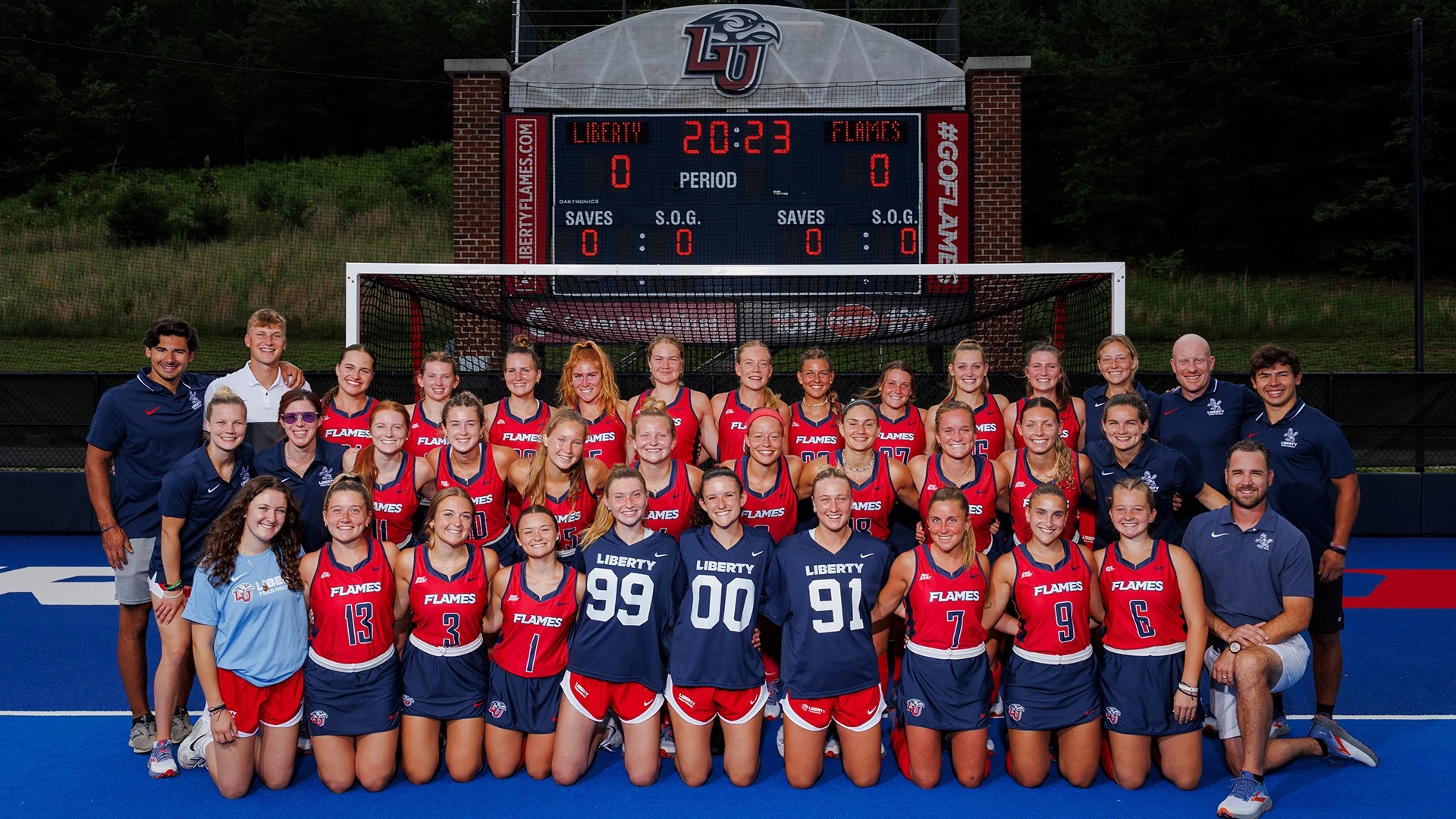 Liberty University’s Field Hockey Team Photo is Photographed on the East Campus Field Hockey Field on August 14, 2023. (Photo by: Kendall Tidwell)
