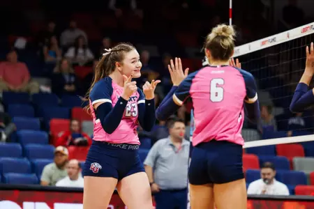 The Liberty Women’s Volleyball team plays against MTSU in the Liberty Arena on October 18th, 2024. (Photo by Brooke McDuffee)