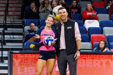 The Liberty Women’s Volleyball team plays against MTSU in the Liberty Arena on October 18th, 2024. (Photo by Brooke McDuffee)