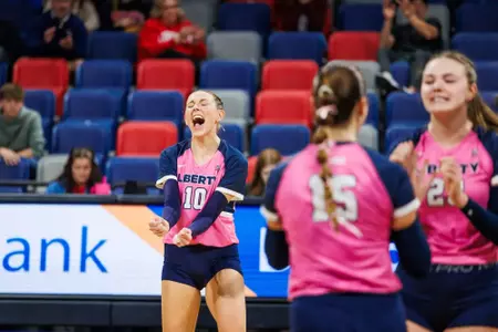 The Liberty Women’s Volleyball team plays against MTSU in the Liberty Arena on October 18th, 2024. (Photo by Brooke McDuffee)