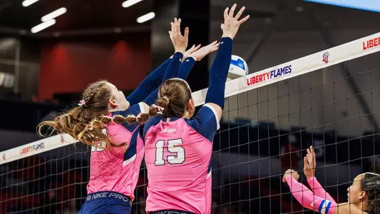 The Liberty Women’s Volleyball team plays against MTSU in the Liberty Arena on October 18th, 2024. (Photo by Brooke McDuffee)