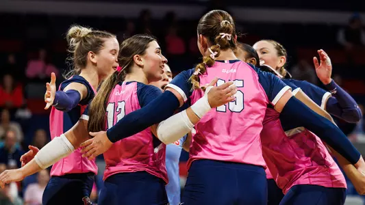 The Liberty Women’s Volleyball team plays against MTSU in the Liberty Arena on October 18th, 2024. (Photo by Brooke McDuffee)