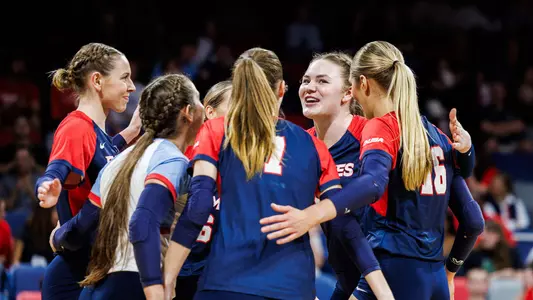 Volleyball Celebration Huddle for WKU Preview