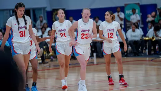 4 Lady Flames on court at Total Athlete Tip-Off