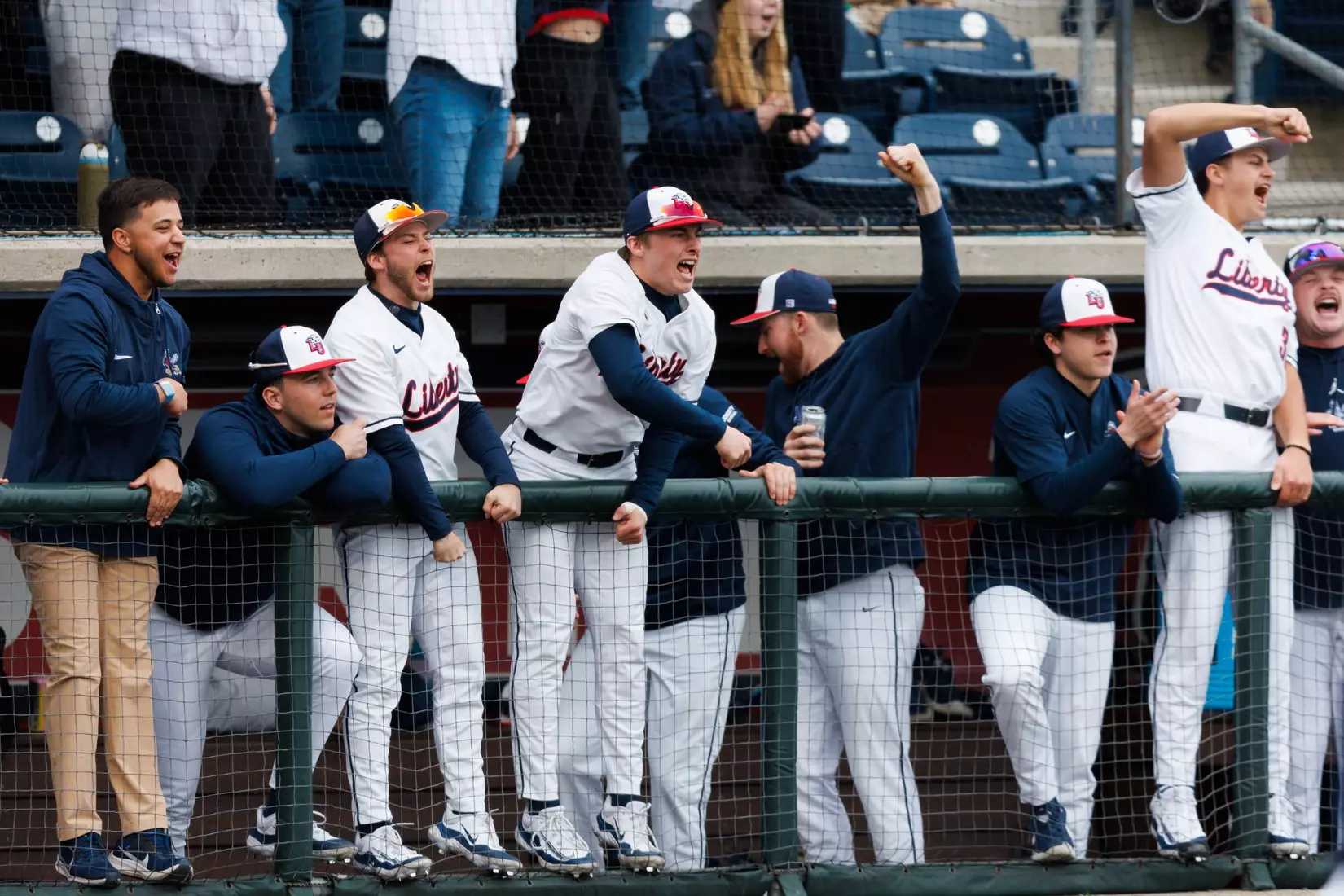 Baseball takes on Quinnipiac at the Liberty Baseball Stadium on February 16, 2024. (Photo by Matt Reynolds)