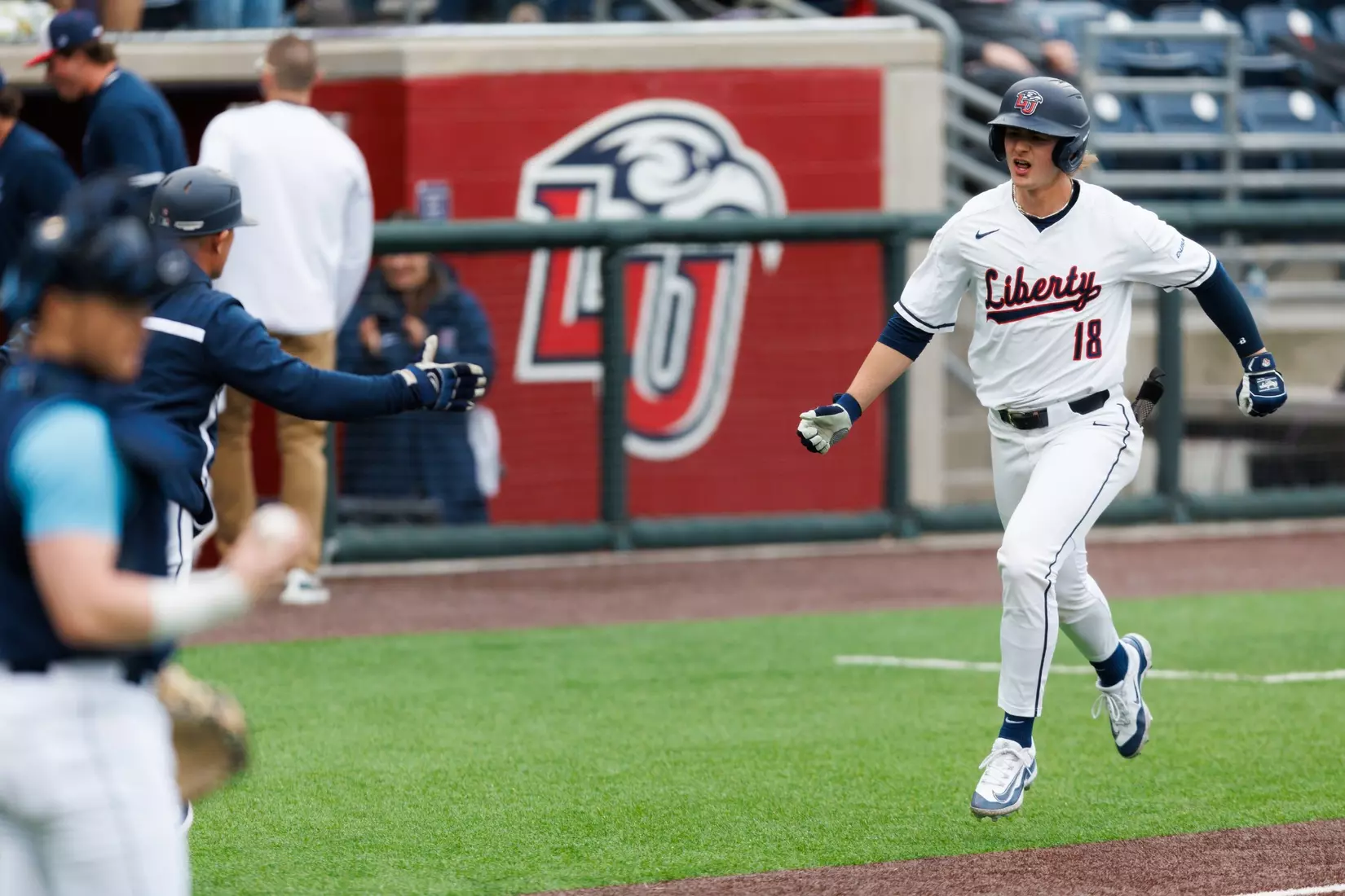 Baseball takes on Quinnipiac at the Liberty Baseball Stadium on February 16, 2024. (Photo by Matt Reynolds)
