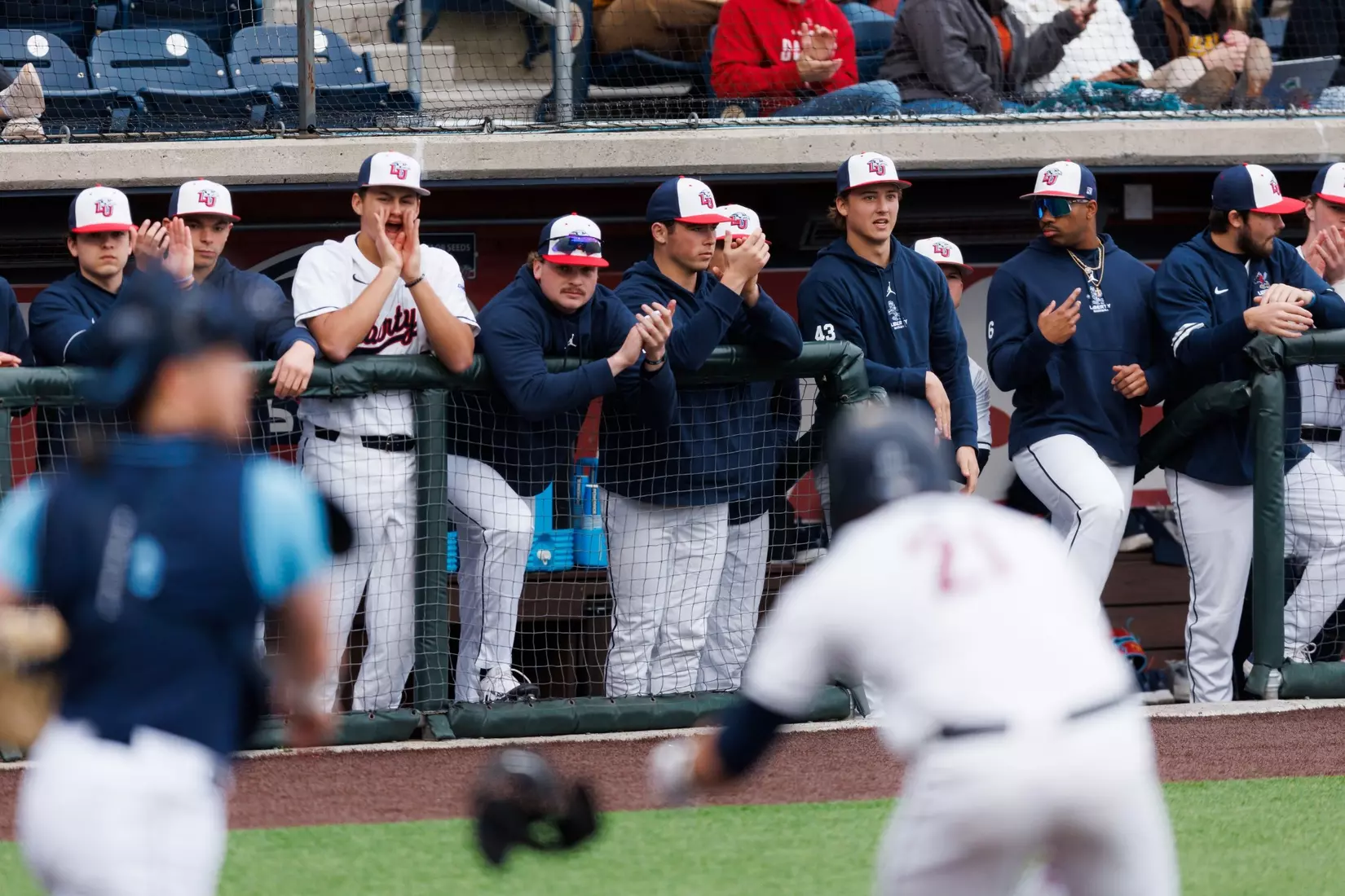Baseball takes on Quinnipiac at the Liberty Baseball Stadium on February 16, 2024. (Photo by Matt Reynolds)