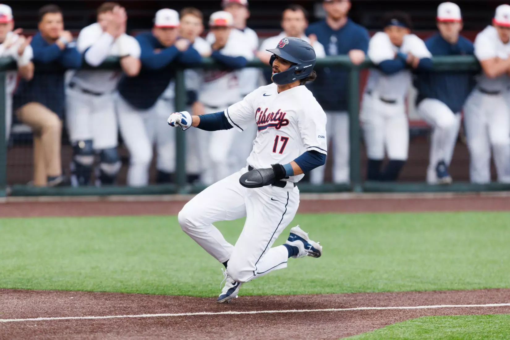 Baseball takes on Quinnipiac at the Liberty Baseball Stadium on February 16, 2024. (Photo by Matt Reynolds)