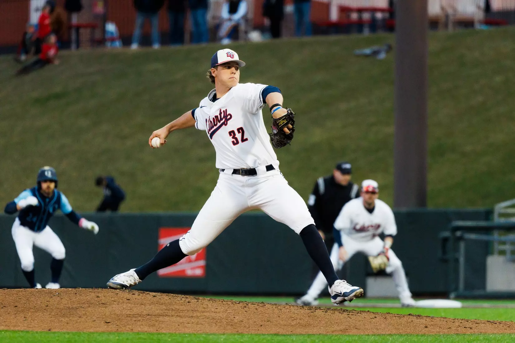 Baseball takes on Quinnipiac at the Liberty Baseball Stadium on February 16, 2024. (Photo by Matt Reynolds)
