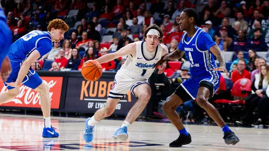 Liberty’s Men’s Basketball team takes on Middle Tennessee State University in Liberty Arena on February 8th, 2024. (Photo by Jacob Summersgill)