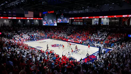 The Liberty University Men’s Basketball team takes on the Louisiana Tech Bulldogs in the Liberty Arena for Stripe Out night on February 10, 2024. (Photo by: Chase Gyles)