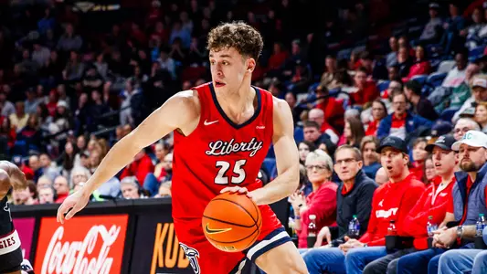 The Liberty Men’s Basketball teams plays against New Mexico State in the Liberty Arena on February 29, 2024. (Photo by Brooke McDuffee)
