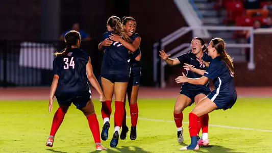 Women's Soccer game-winning goal celebration