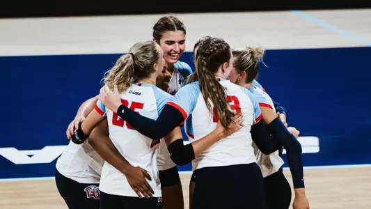 Volleyball Celebration Huddle vs. Akron 2024