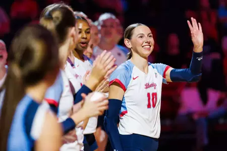 The Liberty University Women’s Volleyball team takes on the University of Virginia Cavaliers in the Liberty Arena on  September 13, 2024. (Photo by: Matt Reynolds)