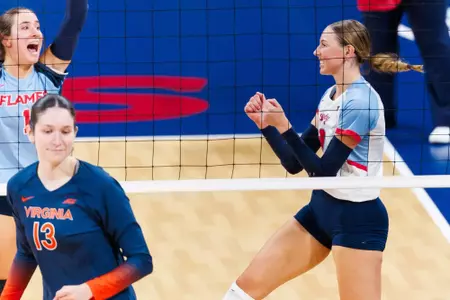 The Liberty University Women’s Volleyball team takes on the University of Virginia Cavaliers in the Liberty Arena on  September 13, 2024. (Photo by: Matt Reynolds)