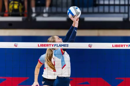 The Liberty University Women’s Volleyball team takes on the University of Virginia Cavaliers in the Liberty Arena on September 13, 2024. (Photo by: Matt Reynolds)