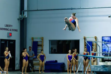 Liberty University’s Women’s Swim and Dive team face James Madison University at Liberty’s Natatorium on October 26th, 2024. (Photo by Ryan Anderson)