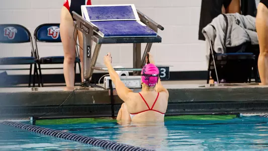 Liberty University’s Women’s Swim & Dive team hosts ECU at the Liberty Natatorium on October 3, 2025. (Photo by Ryan Anderson)