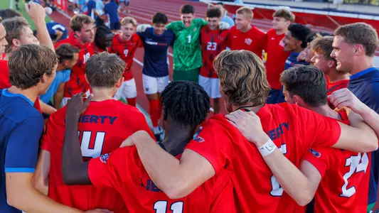 The Liberty Men’s Soccer team takes on the JMU Dukes at Osborne Stadium on September 13th, 2025. (Photo by Grace Greer)