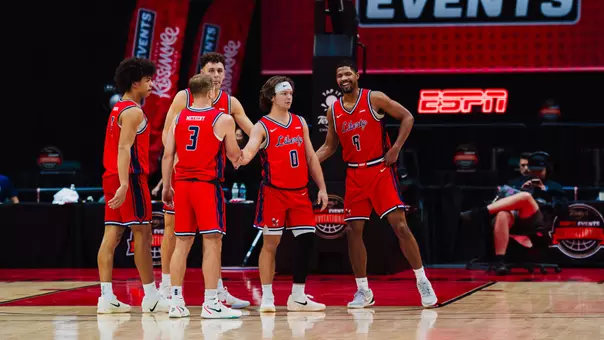 Men's Basketball Recap Photo Team Huddle vs. Vermont ESPN Events Invitational Quarterfinals Nov. 24, 2025