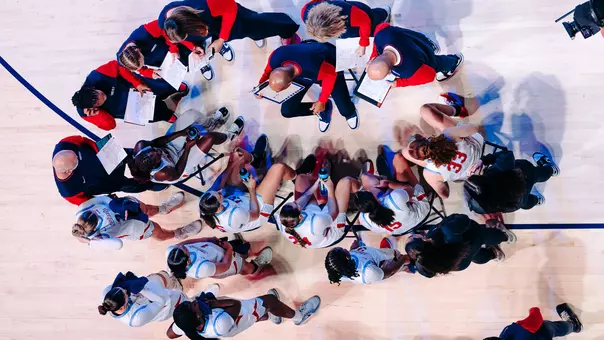 WBB Huddle from Above