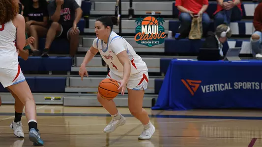 Claudia Acin vs Hawai'i with Maui Classic logo