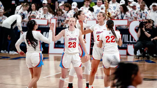 Liberty WBB celebration during CUSA semifinal vs LA Tech