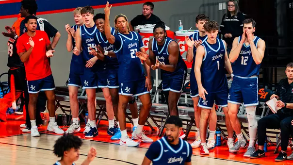 Men's Basketball Recap Photo Bench Celebration at Sam Houston Jan. 10, 2026