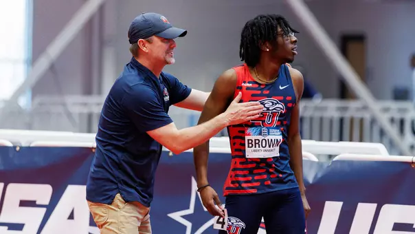 Coach Shawn Venable with Tahj Brown CUSA Indoor