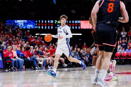 Liberty Men’s Basketball takes on the Sam Houston State Bearkats in Liberty Arena on March 7th, 2026. (Photo by Grace Greer)