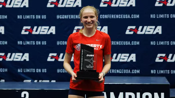 Allie Zealand with 2026 CUSA Indoor High Point Scorer Trophy