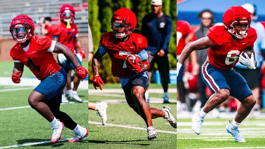 Three Liberty football running backs (Kam Davis, Peyton Jones and Kayne Udoh) who were named to the 2026 Doak Walker Award preseason watch list.