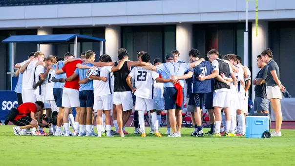 Men's Soccer - Team Postgame Huddle on Aug. 12