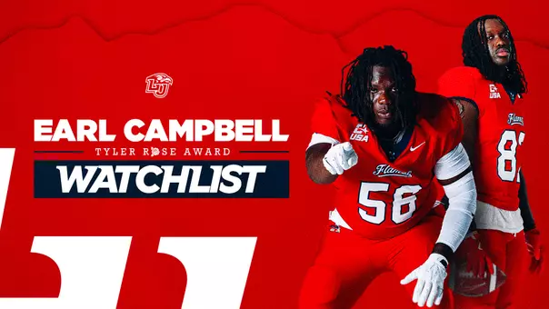 Graphic for 2026 Earl Campbell Tyler Rose Award watch list, which includes two Liberty football players (offensive lineman Christian Williams and tight end LaKelsey Johnson, Jr.)