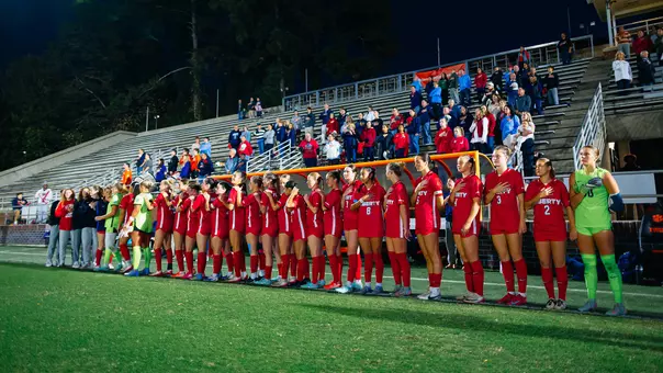 Women's Soccer Lined up for National Anthem