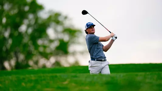 Liberty Men’s Golfer Luke Libbey at the Lewis Chitengwa Memorial at Birdwood Golf Course on April 13 (Photo by AJ Barrett)
