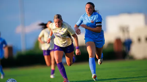 Women's Soccer Halle Engle makes a play for a ball against James Madison