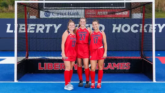 Field Hockey Seniors Kyleigh Faust, Tori Griffiths and Luna Prieri Preview Photo vs. Virginia and Longwood Sept. 10, 2026