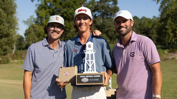 Men's Golf - Austin Krahn with Bryan Bros Duo after Winning the 2026 Bryan Bros Collegiate on September 29, 2026.