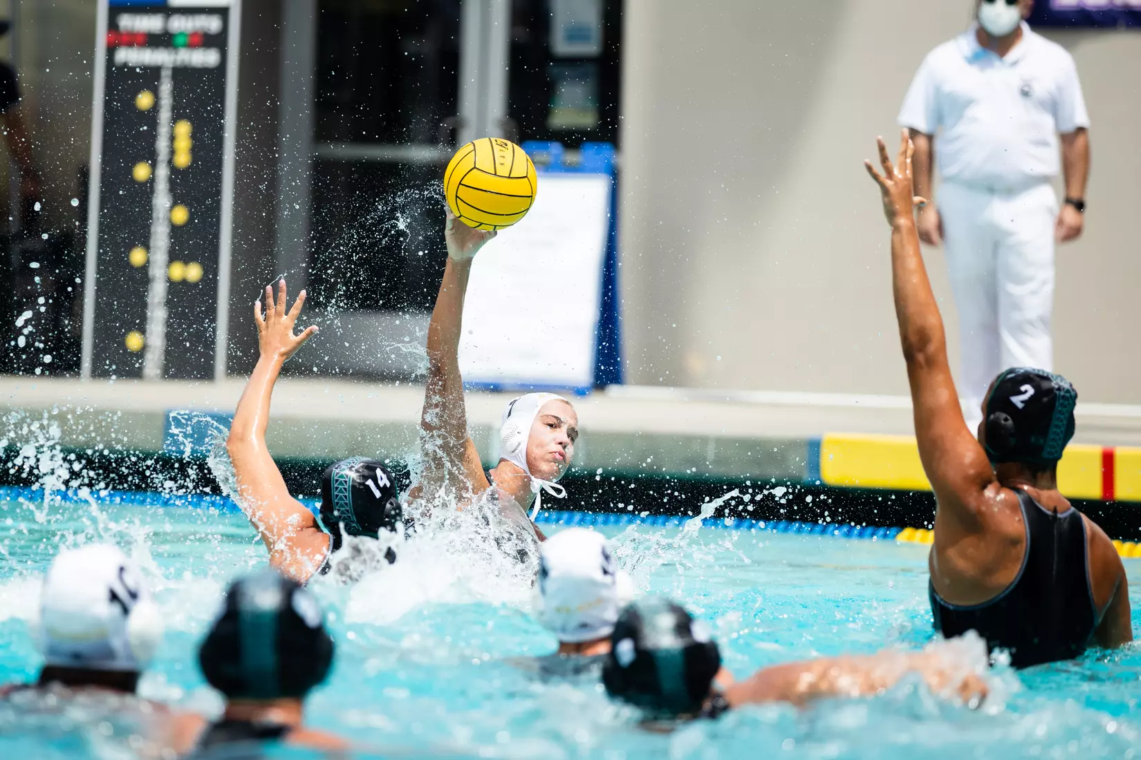 01 May 2021: Semifinal action of the Big West Womenâ??s Water Polo Championship held at UC San Diegoâ??s Canyonview Aquatics Center. (Credit: Derrick Tuskan/Big West)