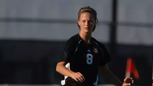 Former 49er soccer player Amanda Perry was presented with the Outstanding Graduate award.