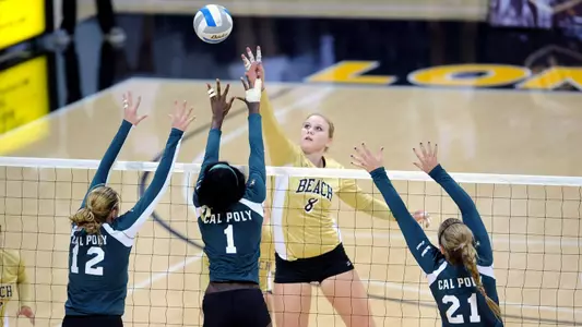 Haleigh Hampton had a double-double with 12 kills and 10 blocks.