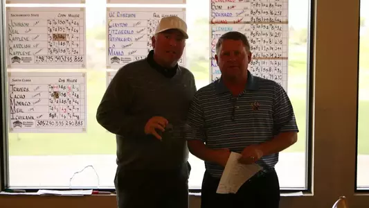 Long Beach State Head Coach Bill Poutre with UCR's head coach Paul Hjulberg at the Braveheart Classic.