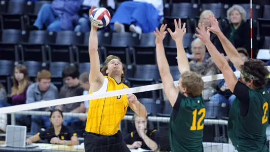 Senior Josh Riley tied for the team lead with eight kills in a three-set loss at No. 1 USC.