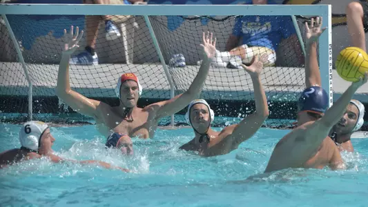 10/1//11 - Goalkeeper Matthew Kubeck (1) of the Long Beach Men's Water Polo team looks to block a shot from Pepperdine.
Photo by Steven Georges/Long Beach State