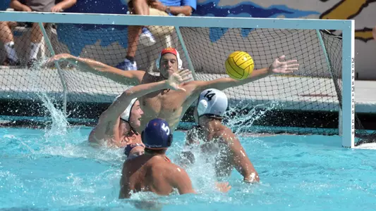 10/1/11 - Goalkeeper Matthew Kubeck (1) of the Long Beach Men's Water Polo team blocks a shot from Pepperdine.Photo by Steven Georges/Long Beach State